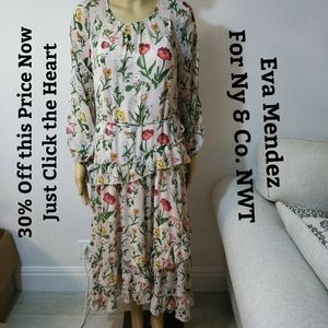NY‎ & Co. Ruffled Floral  Prarie Dress Sz M New With Tags